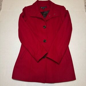 INC Red Wool Blend Peacoat Jacket Women’s Small Tailored Old Money Dark Academia